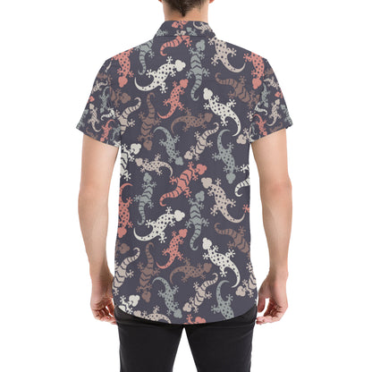 Gecko Pattern Print Design 02 Men's Short Sleeve Button Up Shirt
