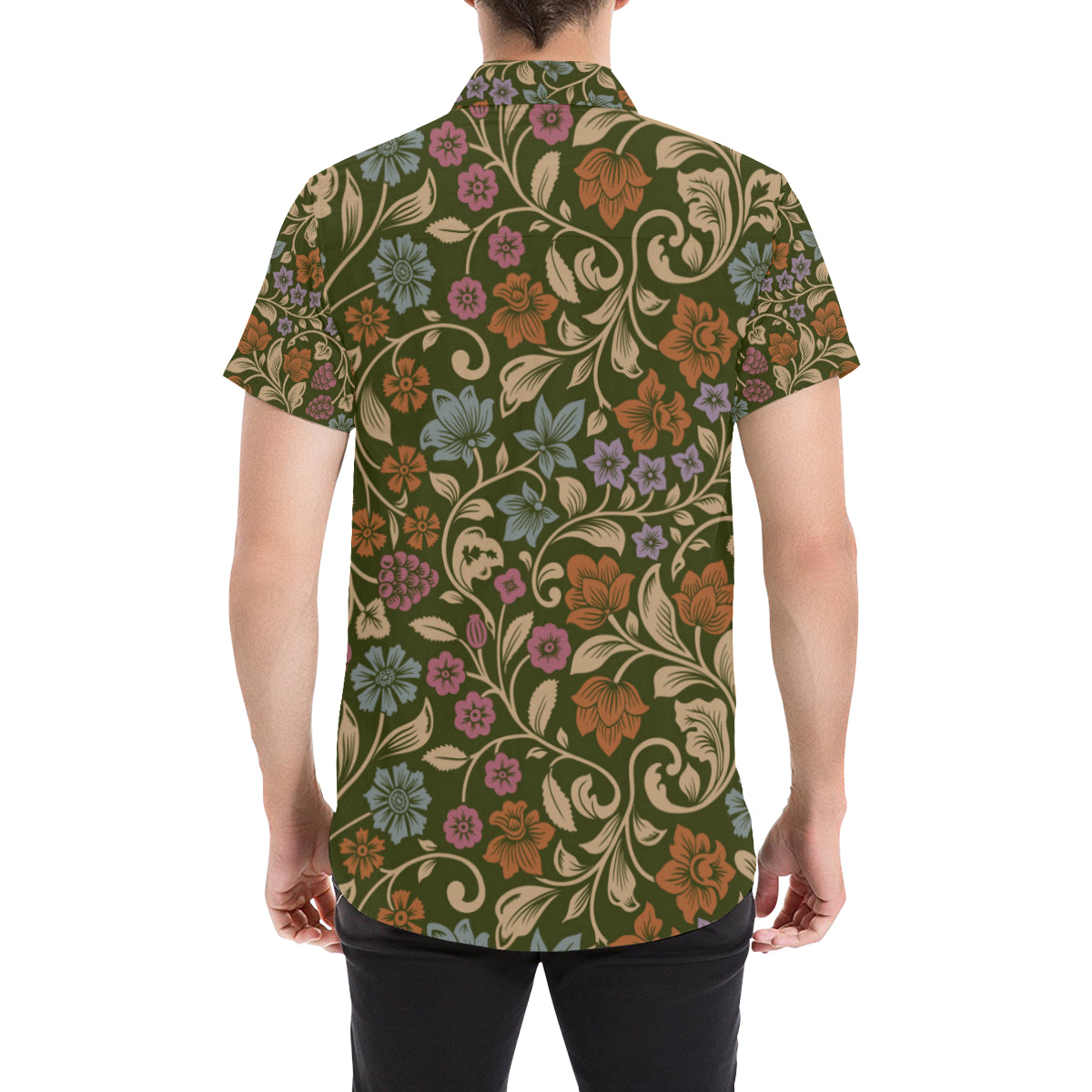 Floral Vintage Print Pattern Men's Short Sleeve Button Up Shirt