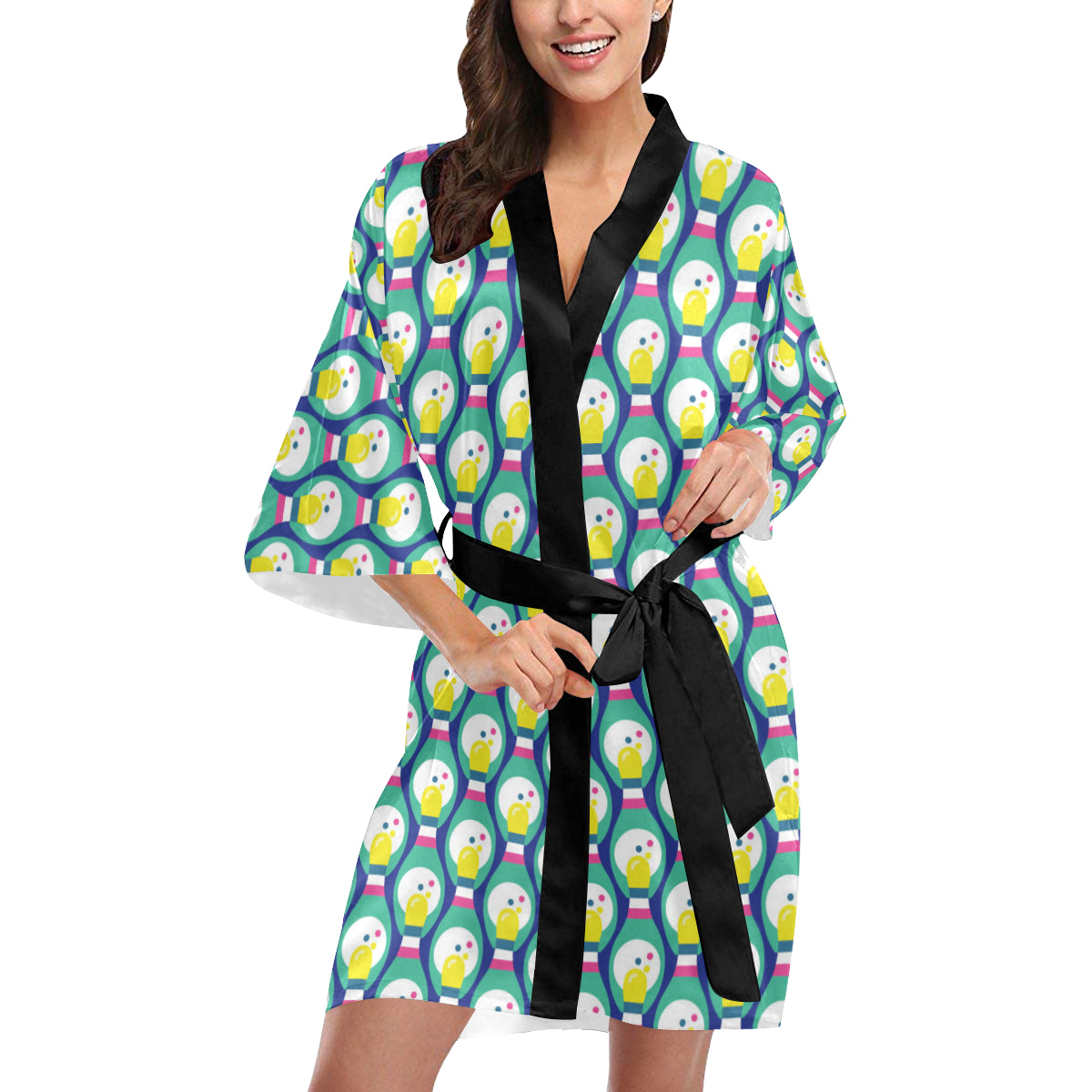 Bowling Pattern Print Design 04 Women's Short Kimono