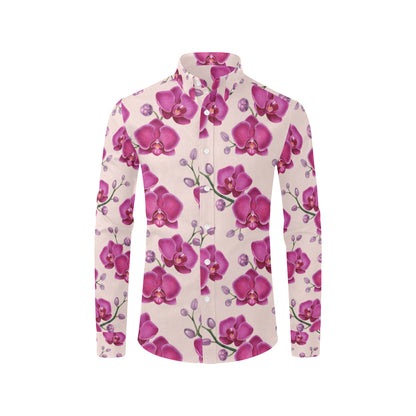 Orchid Pattern Print Design A02 Men's Long Sleeve Shirt