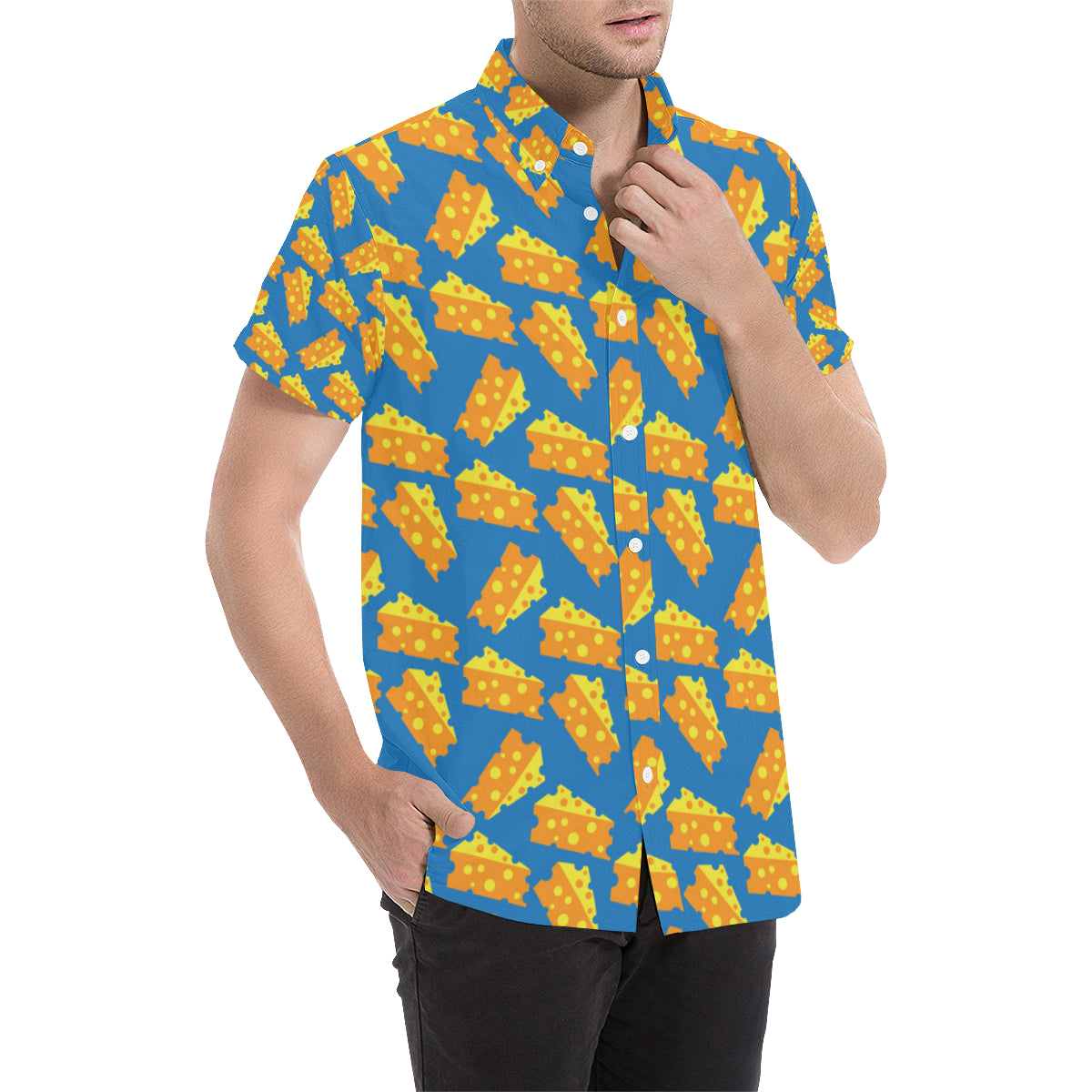 Cheese Pattern Print Design 05 Men's Short Sleeve Button Up Shirt