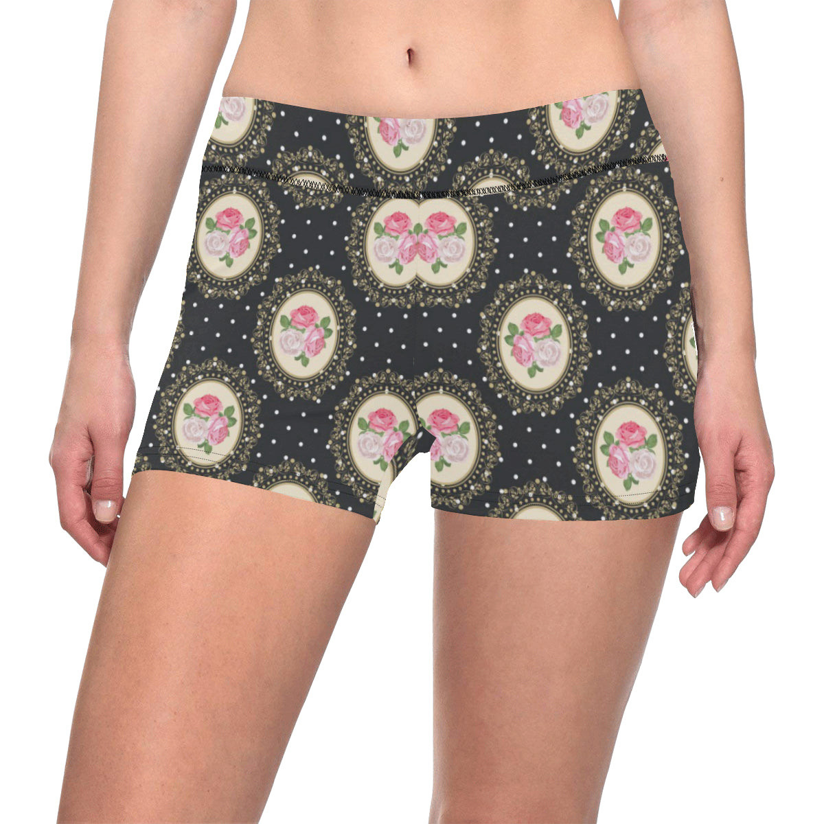 Rose Pattern Print Design RO015 Yoga Shorts