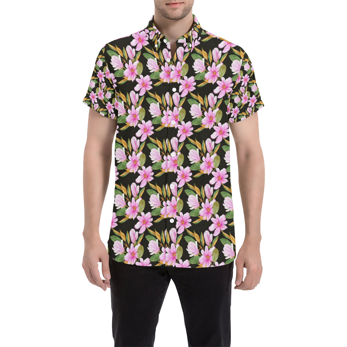 Magnolia Pattern Print Design MAG08 Men's Short Sleeve Button Up Shirt