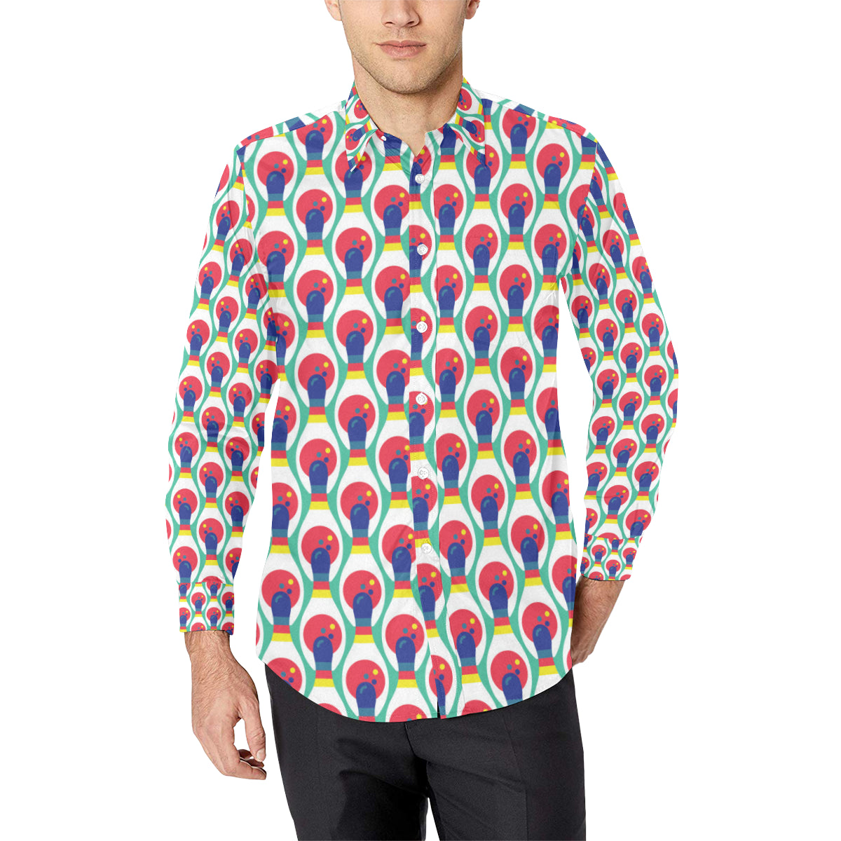 Bowling Pattern Print Design 05 Men's Long Sleeve Shirt