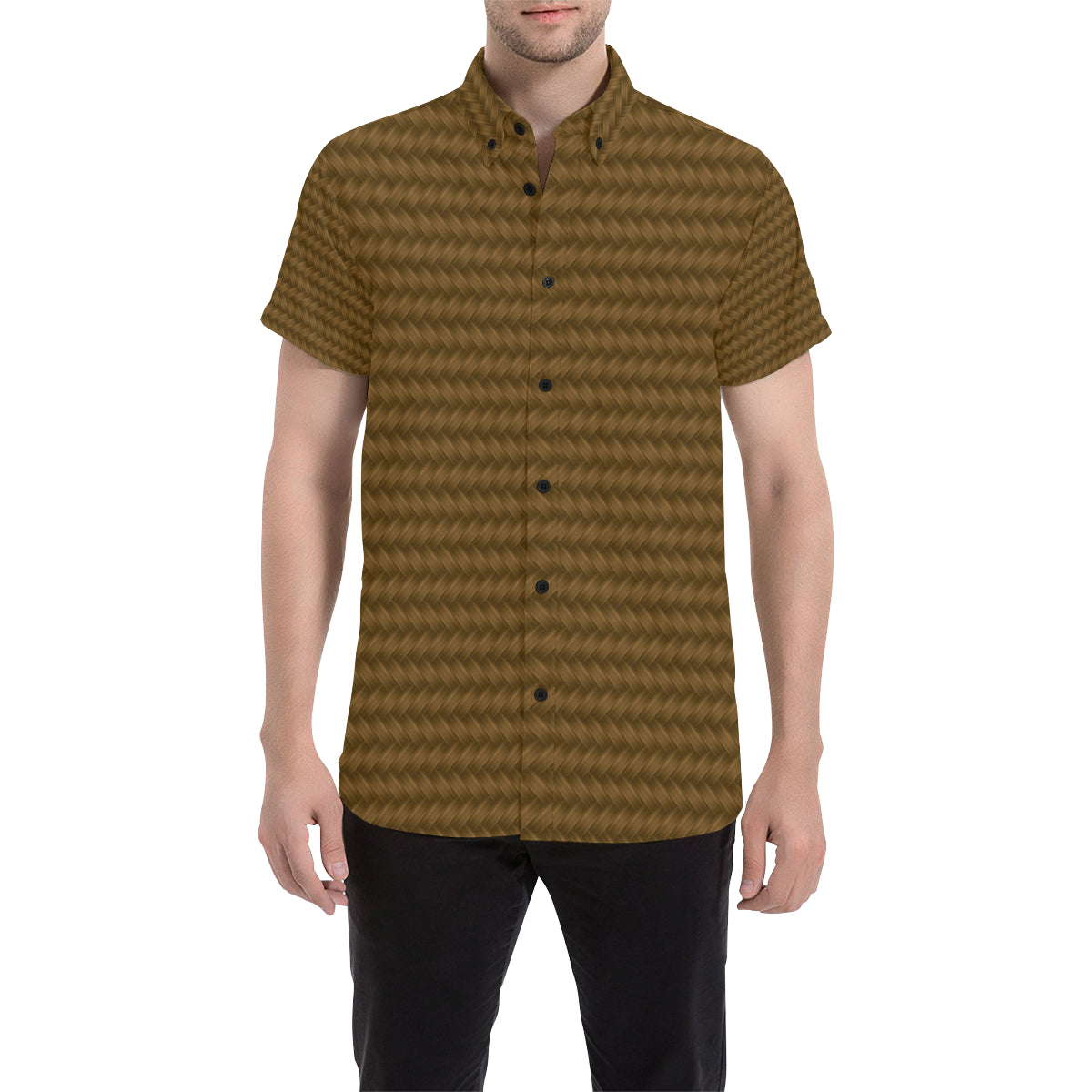 Cable Knit Pattern Print Design 02 Men's Short Sleeve Button Up Shirt
