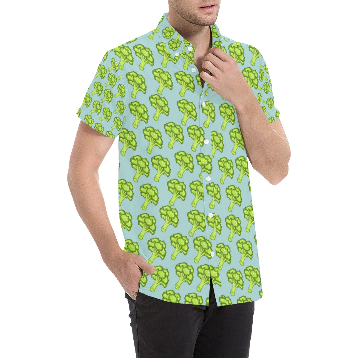 Broccoli Pattern Print Design 02 Men's Short Sleeve Button Up Shirt