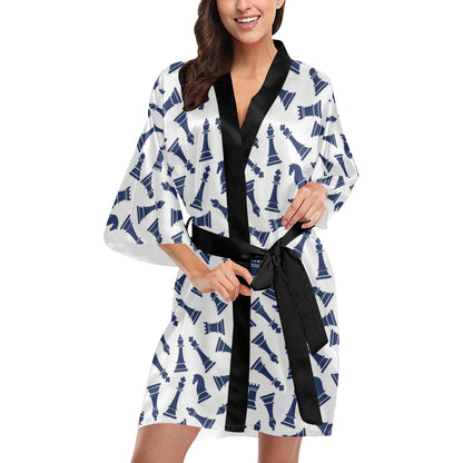Chess Pattern Print Design 03 Women's Short Kimono