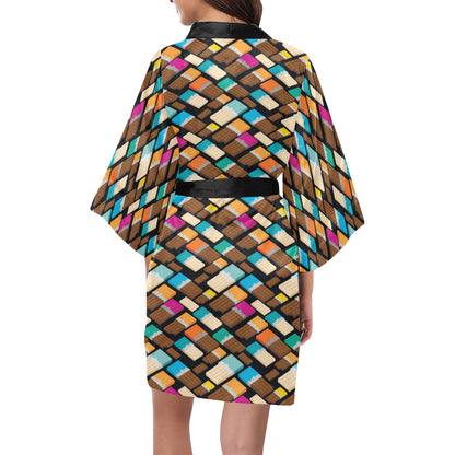 Chocolate Pattern Print Design 02 Women's Short Kimono
