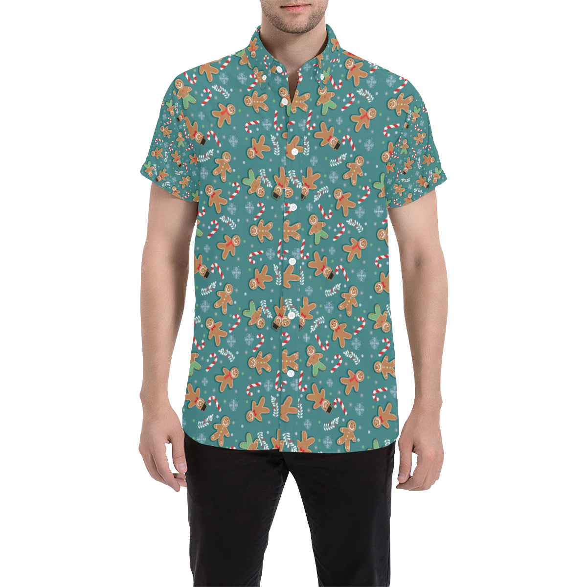 Gingerbread Pattern Print Design 05 Men's Short Sleeve Button Up Shirt