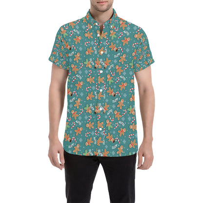 Gingerbread Pattern Print Design 05 Men's Short Sleeve Button Up Shirt