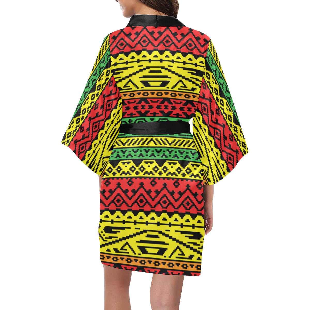 Rastafarian Pattern Print Design A02 Women's Short Kimono
