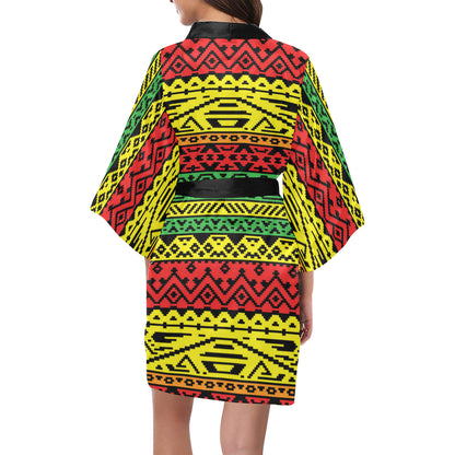 Rastafarian Pattern Print Design A02 Women's Short Kimono