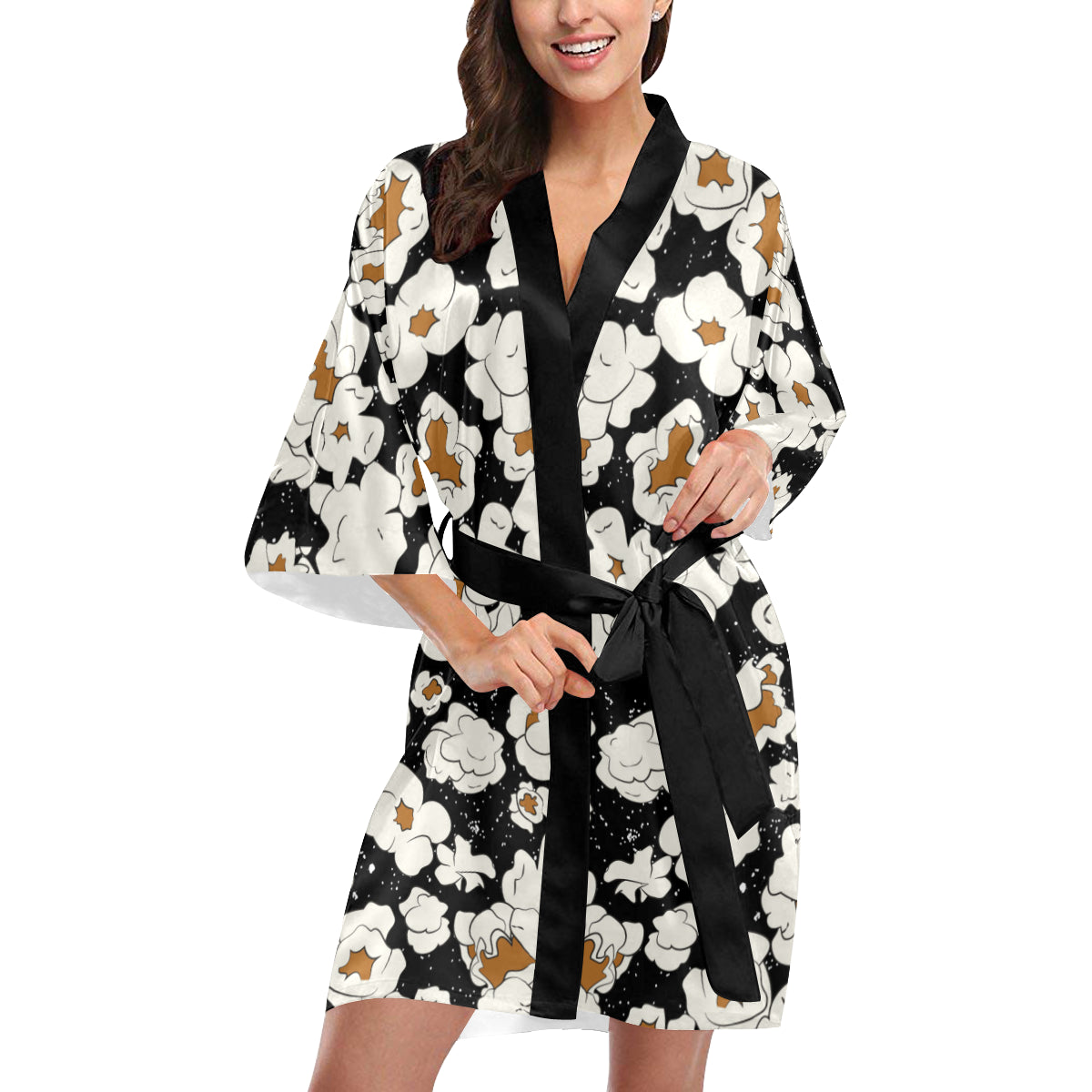 Popcorn Pattern Print Design A02 Women's Short Kimono