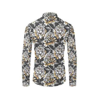 Peony Pattern Print Design PE06 Men's Long Sleeve Shirt