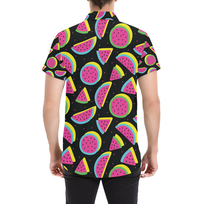 Watermelon Pattern Print Design WM07 Men's Short Sleeve Button Up Shirt