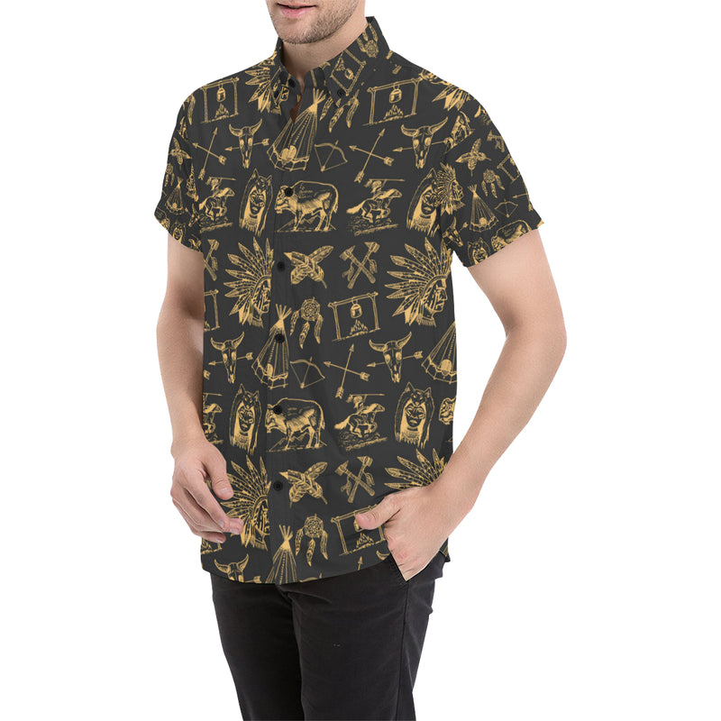 American indian Gold Style Men's Short Sleeve Button Up Shirt