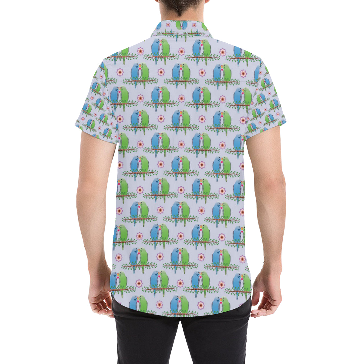 Budgerigar Pattern Print Design 05 Men's Short Sleeve Button Up Shirt