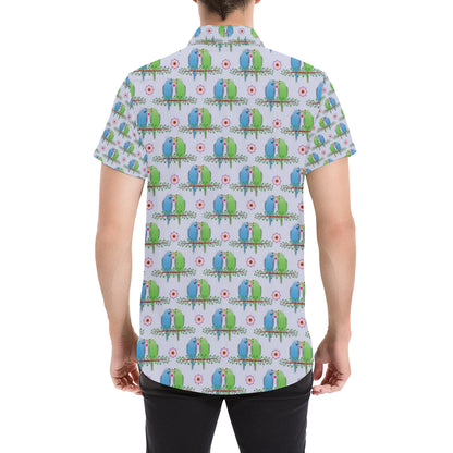 Budgerigar Pattern Print Design 05 Men's Short Sleeve Button Up Shirt