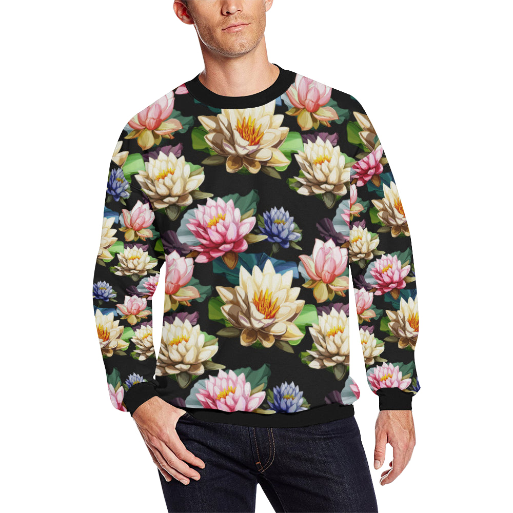 Water Lily Pattern Print Design WL02 Men Long Sleeve Sweatshirt