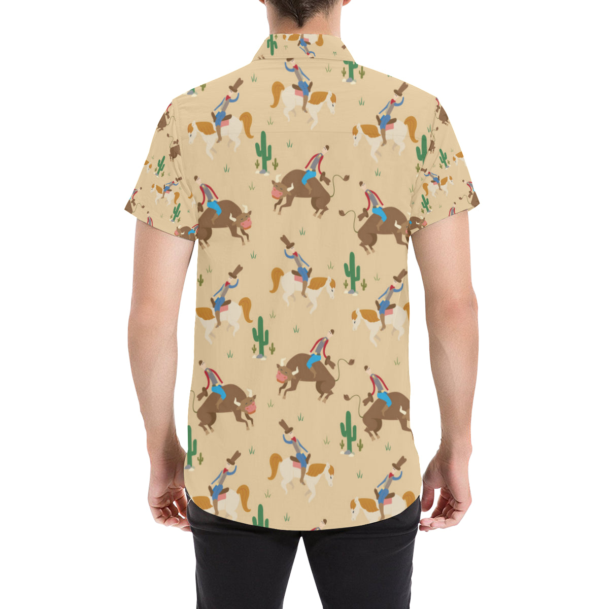 Rodeo Pattern Print Design A02 Men's Short Sleeve Button Up Shirt
