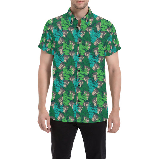 Chimpanzee Pattern Print Design 01 Men's Short Sleeve Button Up Shirt
