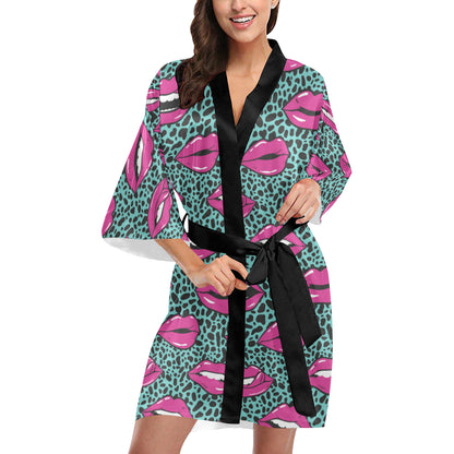 Lip Pattern Print Design 04 Women's Short Kimono