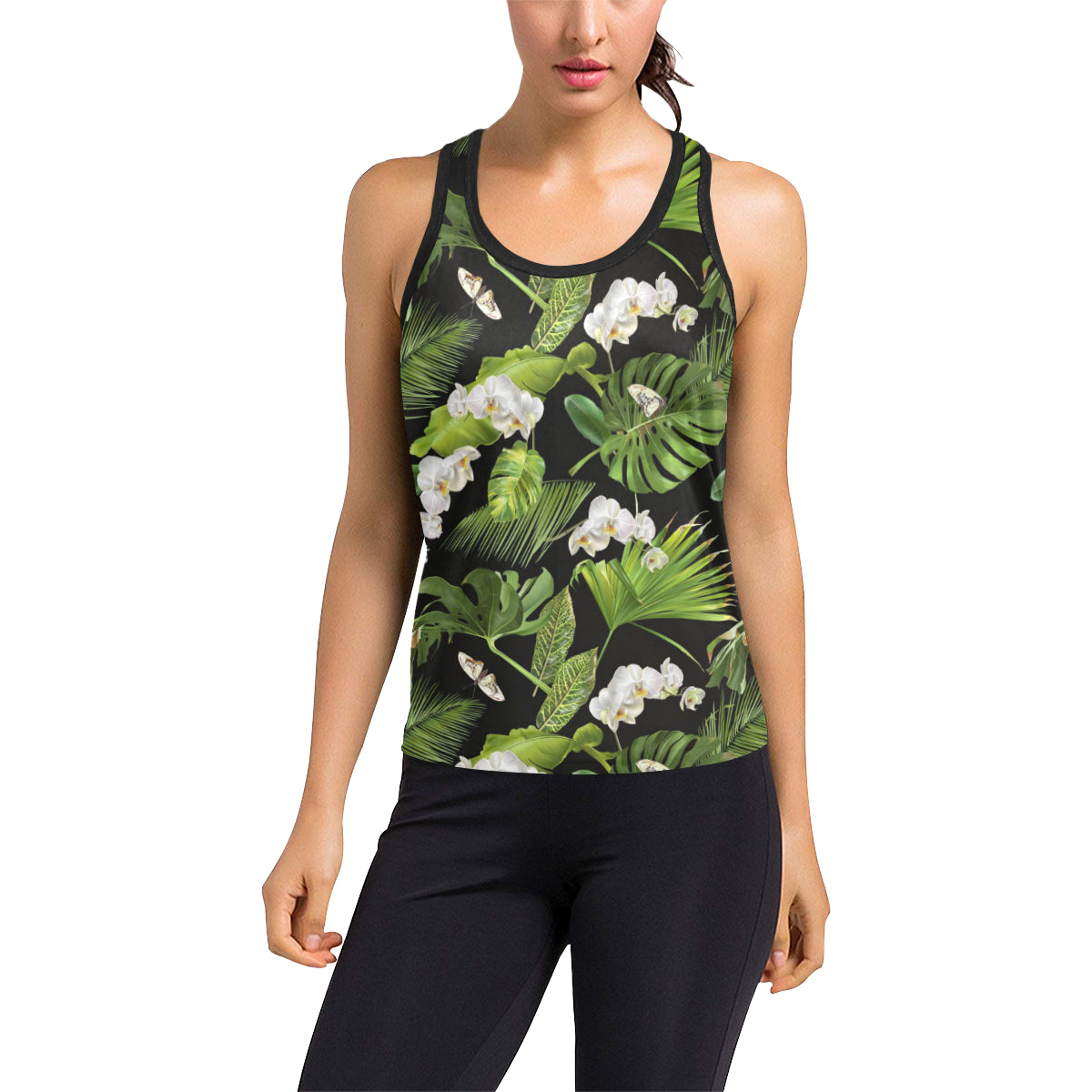 Tropical Flower Pattern Print Design TF026 Women's Racerback Tank Top