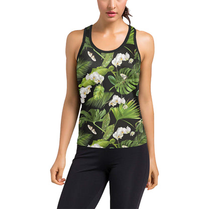 Tropical Flower Pattern Print Design TF026 Women's Racerback Tank Top