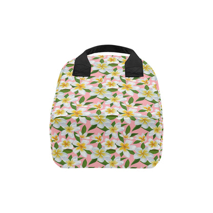 White Plumeria Pattern Print Design PM011 Insulated Lunch Bag