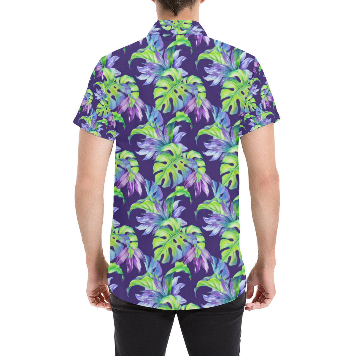 Tropical Flower Pattern Print Design TF019 Men's Short Sleeve Button Up Shirt