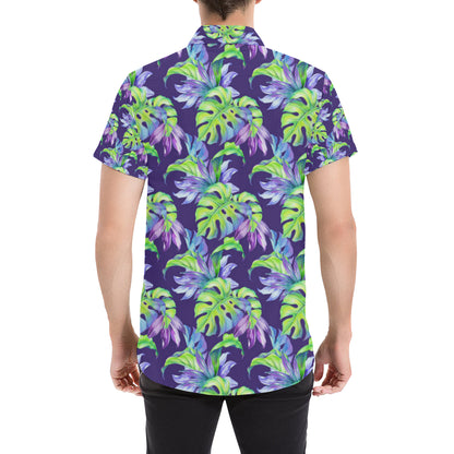 Tropical Flower Pattern Print Design TF019 Men's Short Sleeve Button Up Shirt