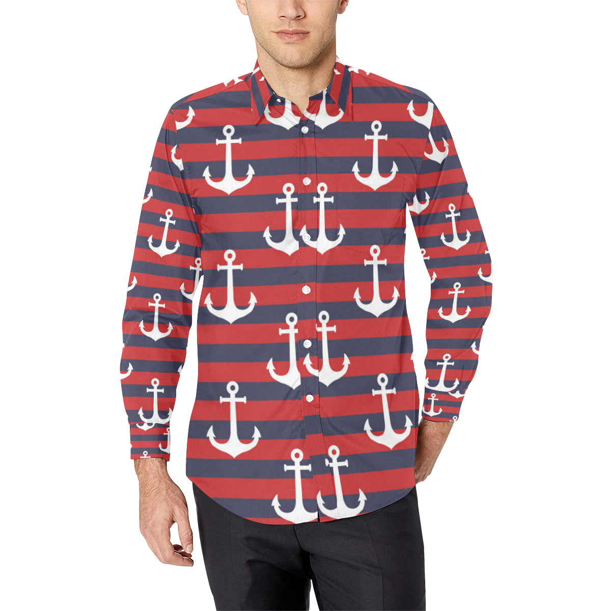 Nautical Pattern Print Design A05 Men's Long Sleeve Shirt