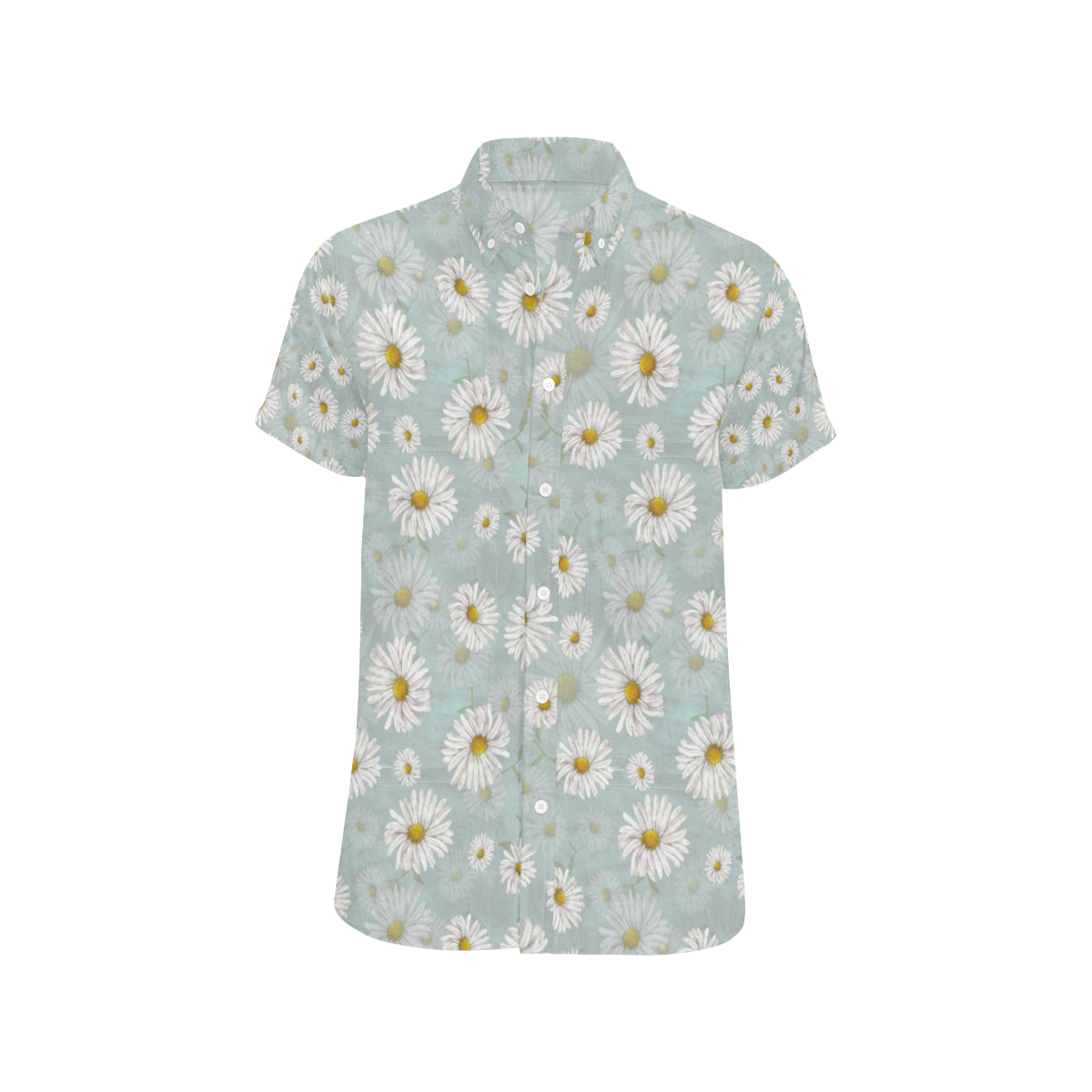 Daisy Pattern Print Design DS012 Men's Short Sleeve Button Up Shirt