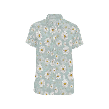 Daisy Pattern Print Design DS012 Men's Short Sleeve Button Up Shirt