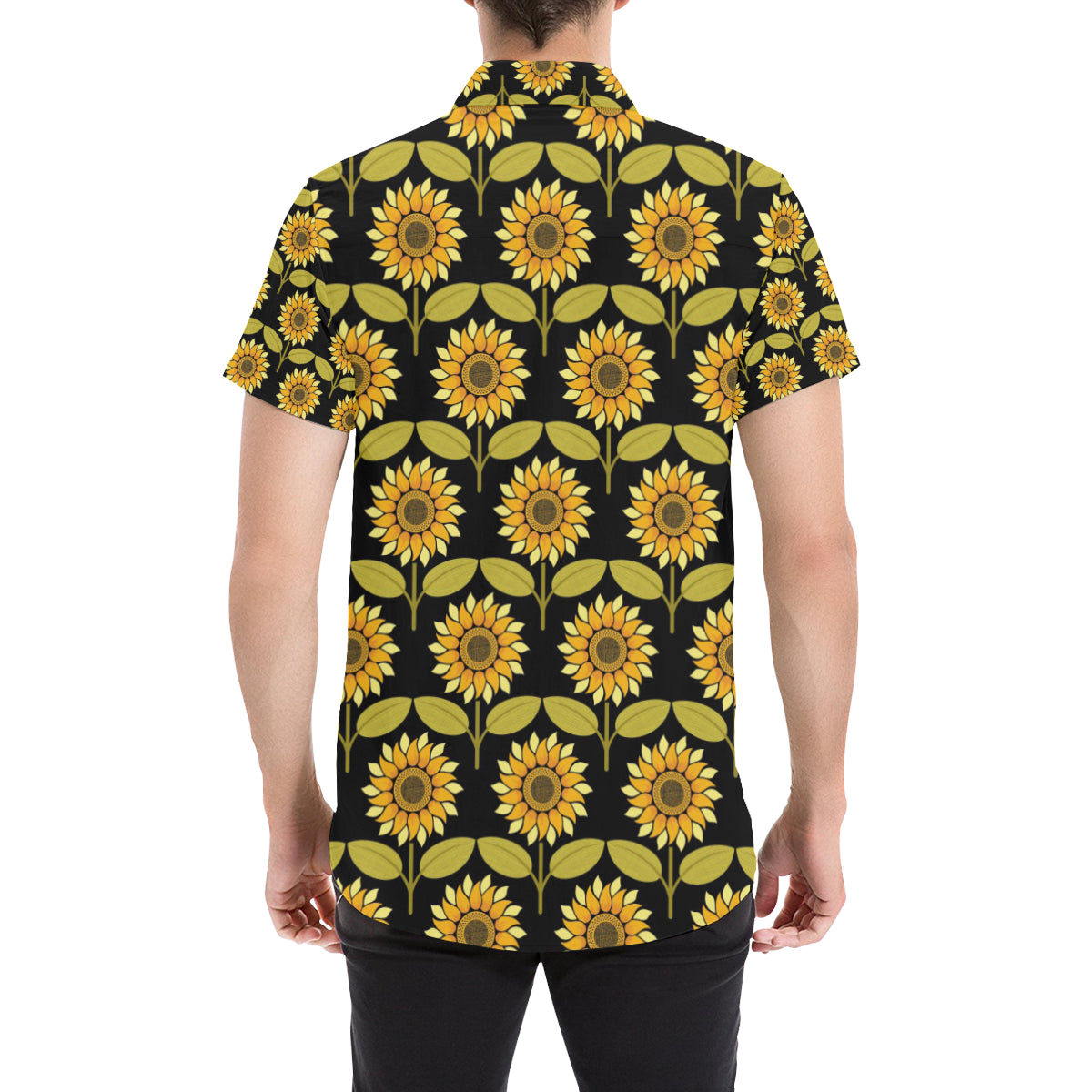 Sunflower Pattern Print Design SF015 Men's Short Sleeve Button Up Shirt