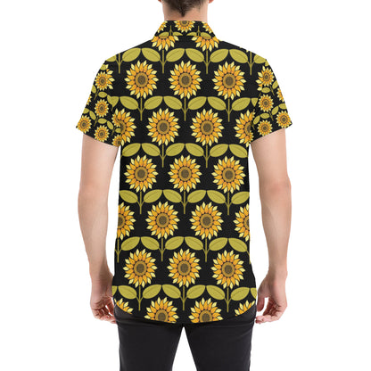 Sunflower Pattern Print Design SF015 Men's Short Sleeve Button Up Shirt