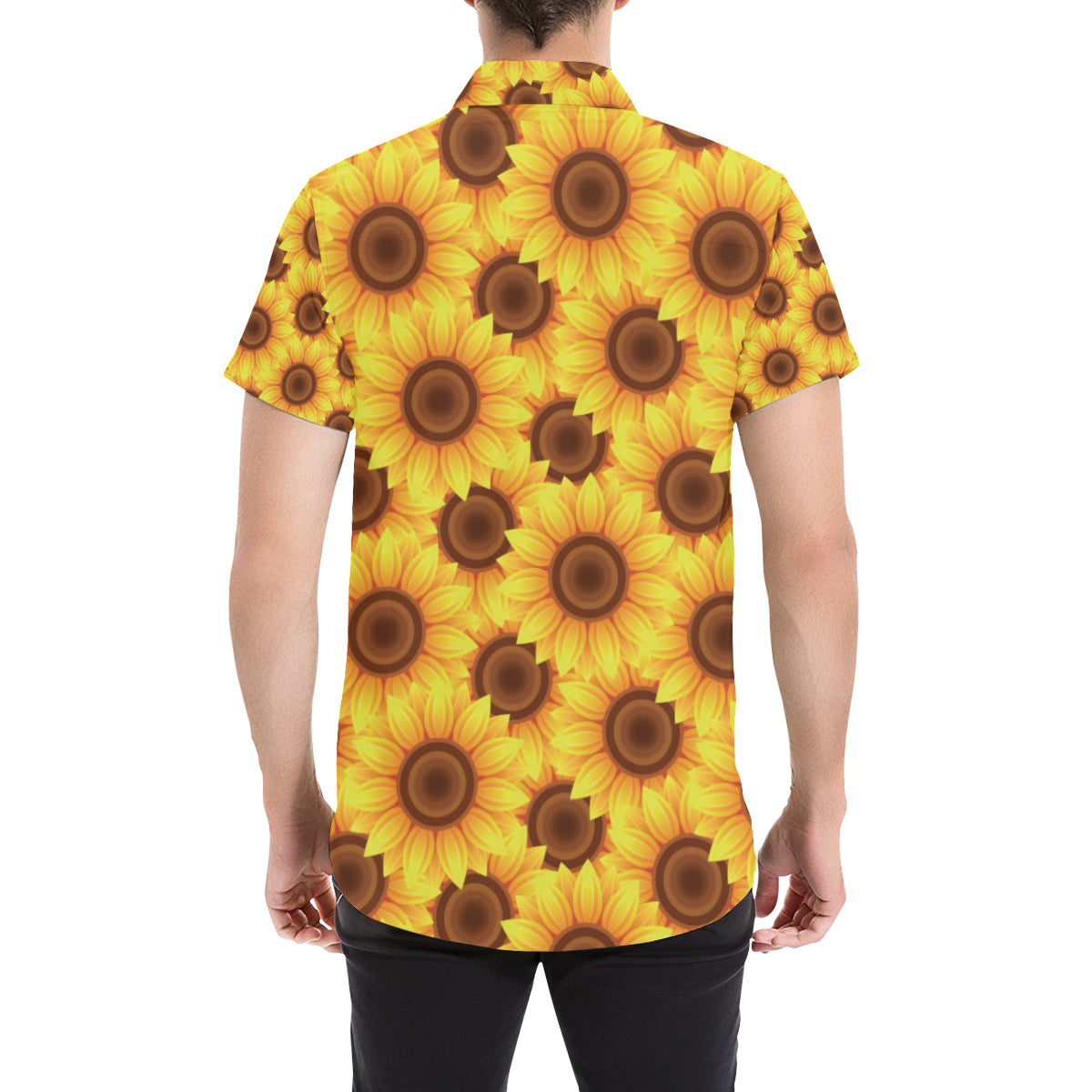 Sunflower Pattern Print Design SF07 Men's Short Sleeve Button Up Shirt