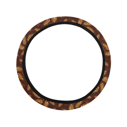 Agricultural Brown Wheat Print Pattern Steering Wheel Cover with Elastic Edge