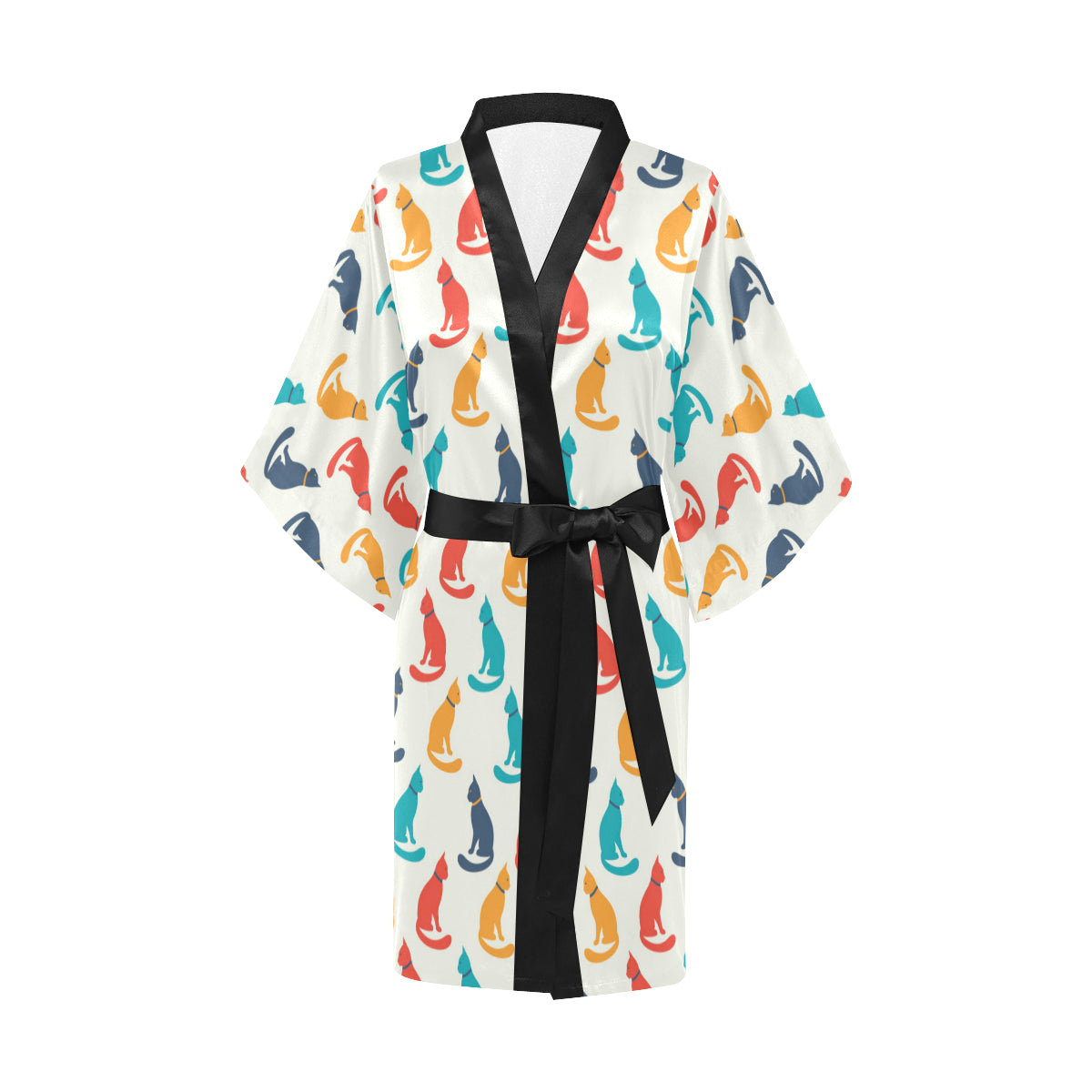 Cat Pattern Print Design 03 Women's Short Kimono