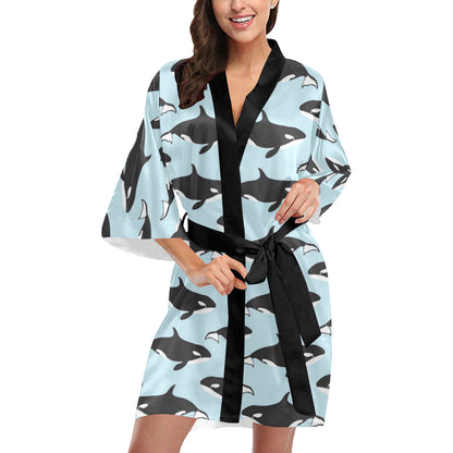 Killer Whale Pattern Print Design 01 Women's Short Kimono