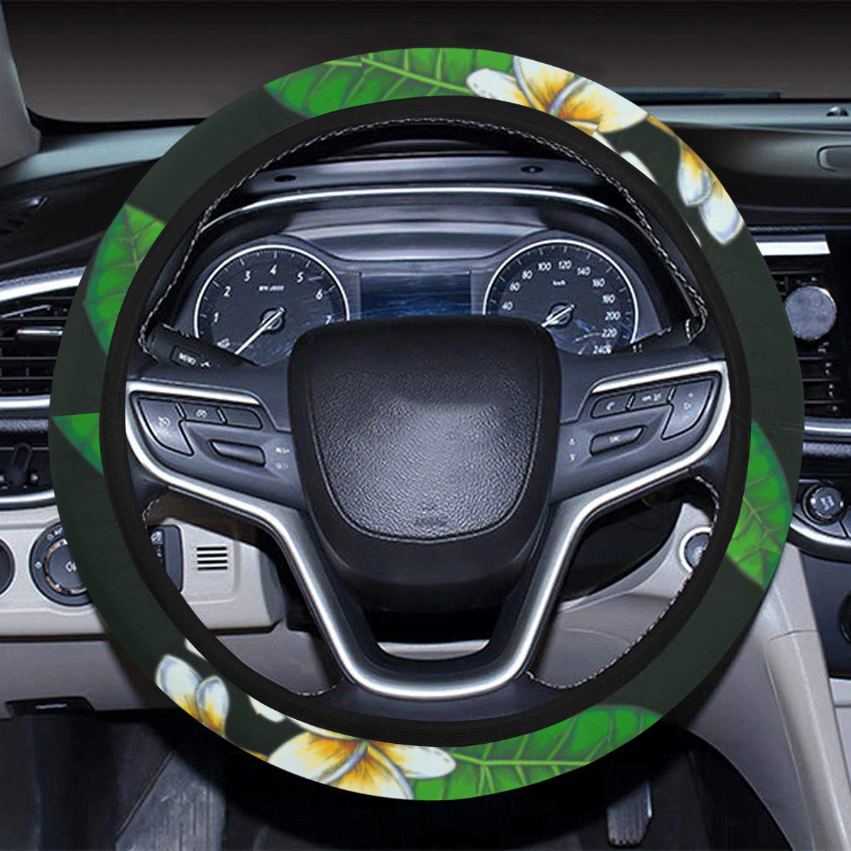 White Plumeria Pattern Print Design PM023 Steering Wheel Cover with Elastic Edge