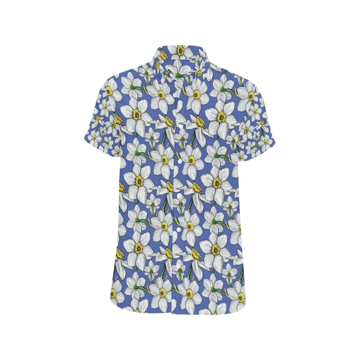 Daffodils Pattern Print Design DF08 Men's Short Sleeve Button Up Shirt