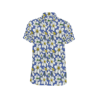 Daffodils Pattern Print Design DF08 Men's Short Sleeve Button Up Shirt