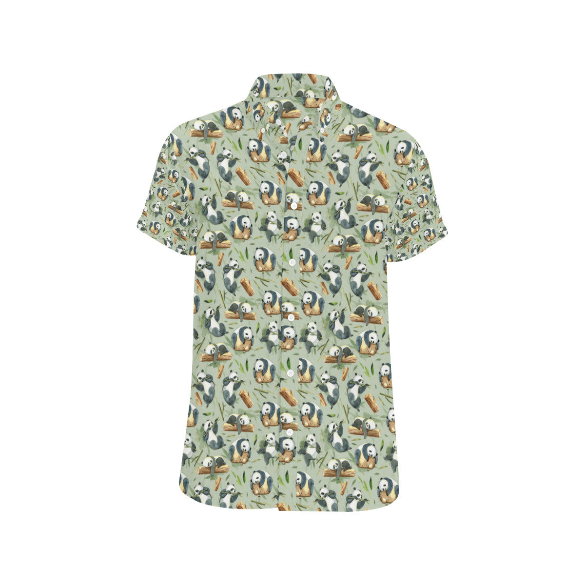 Panda Bear Design Bamboo Print Men's Short Sleeve Button Up Shirt