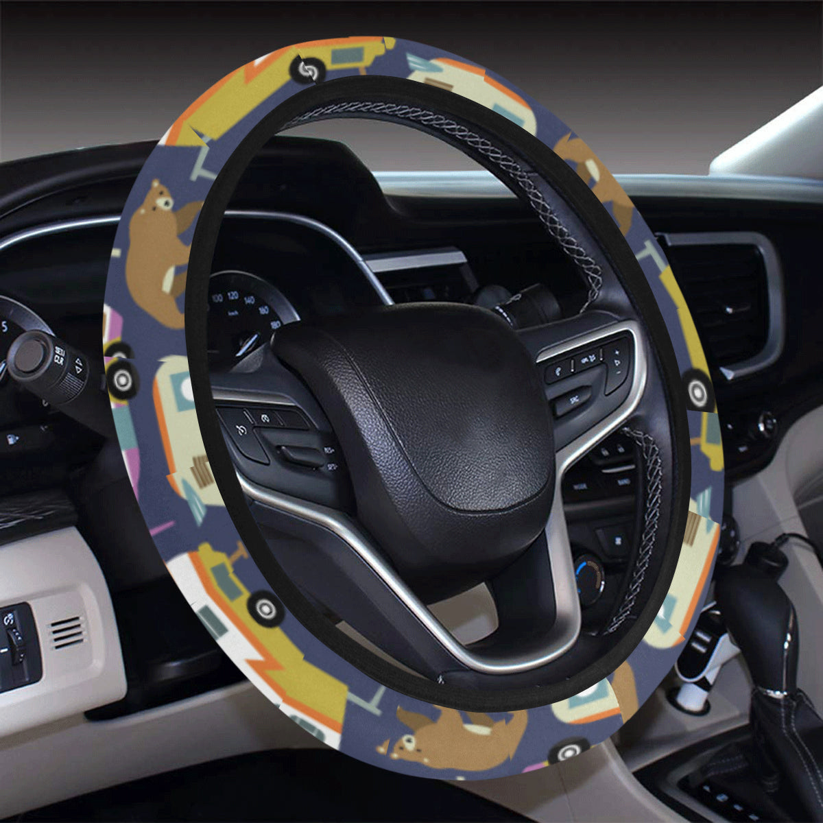 Camper Pattern Print Design 04 Steering Wheel Cover with Elastic Edge
