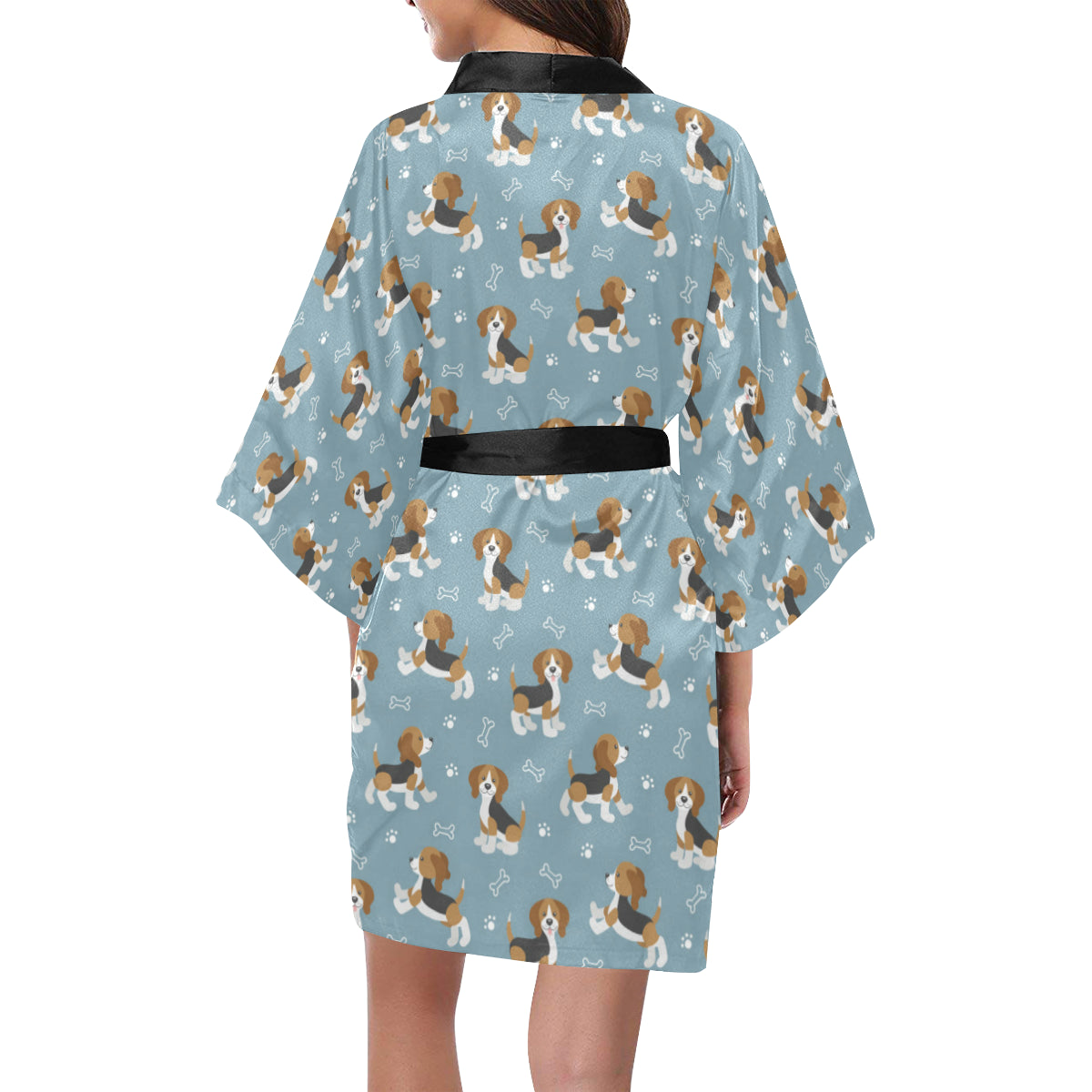 Beagle Pattern Print Design 02 Women's Short Kimono