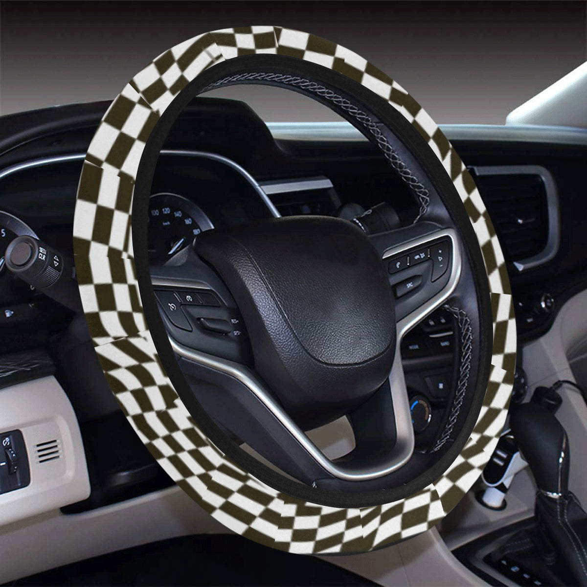 Checkered Pattern Print Design 02 Steering Wheel Cover with Elastic Edge