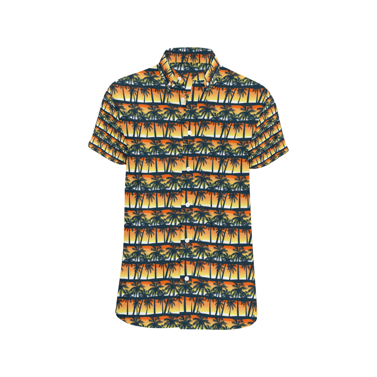 Palm Tree Sunset Design Print Men's Short Sleeve Button Up Shirt