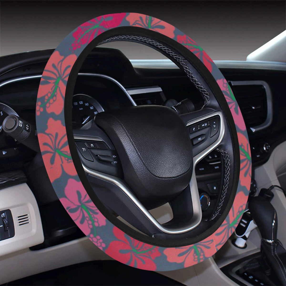 Hawaiian Themed Pattern Print Design H018 Steering Wheel Cover with Elastic Edge