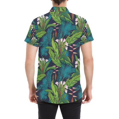 Rainforest Pattern Print Design RF01 Men's Short Sleeve Button Up Shirt